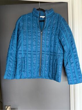 CAbi Teal-Blue Quilted Zip Jacket